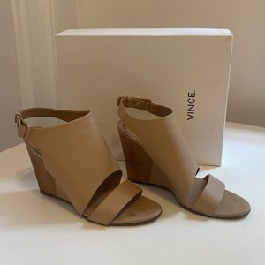 Vince Karen Nude Leather Wedge Sandals